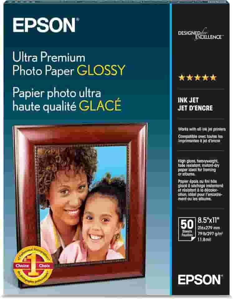 Epson Papel fotográfico Ultra Premium brilhante (21 x 28 cm, 50 folhas) (S042175), branco