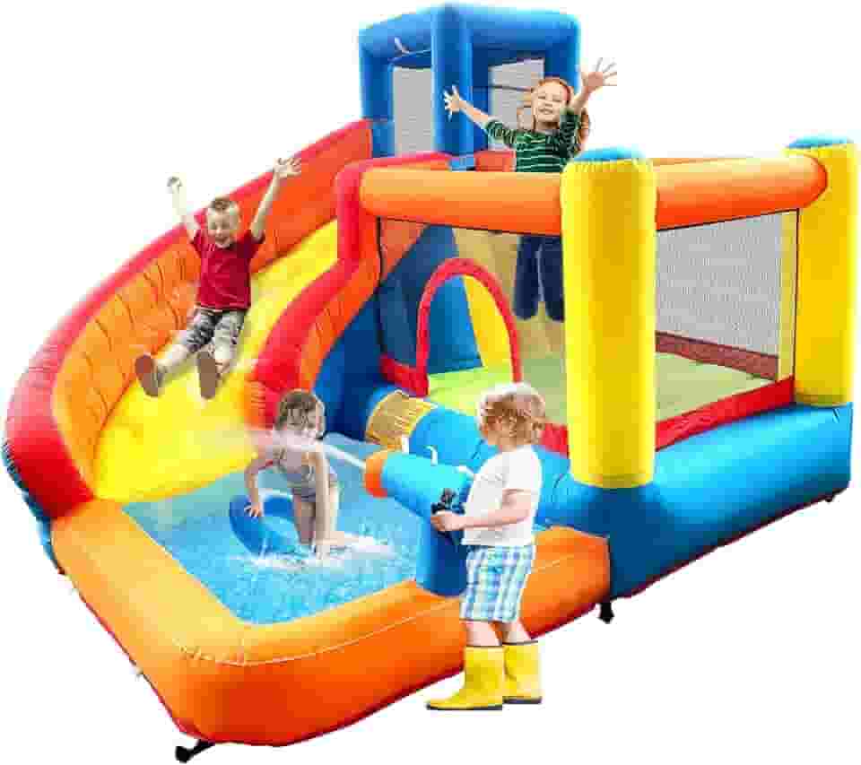 Castelo Inflável 4 em 1 Grandão Ko com Tobogã e Piscina | Parque Aquático Infantil em Tecido Oxford Reforçado, Uso com Água ou Seco, Soprador Incluso, Ideal 3-7 Anos, Alta Resistência 110V