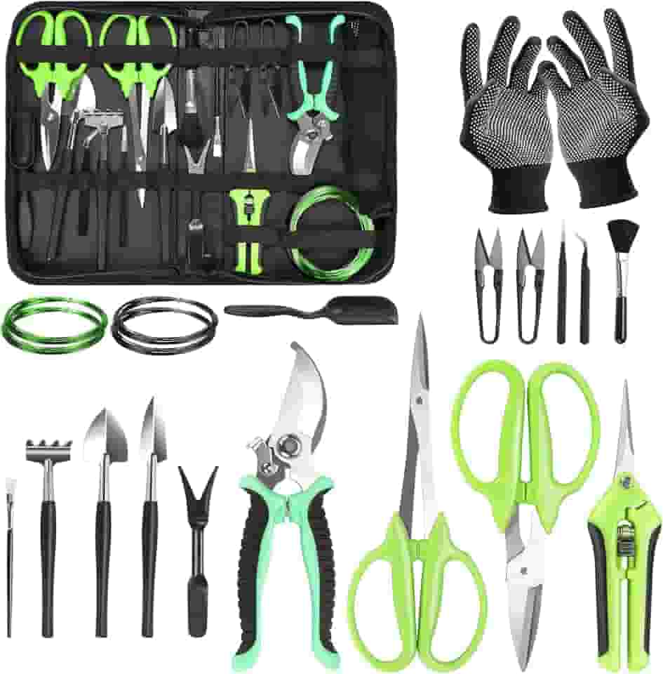 Kit de Ferramentas para Bonsai, Conjunto de Ferramentas de Jardinagem de 21 Peças Inclui Tesouras de Poda de Jardim, Tesoura para Aparar Plantas, Fio de Treinamento, Ferramenta para Suculenta