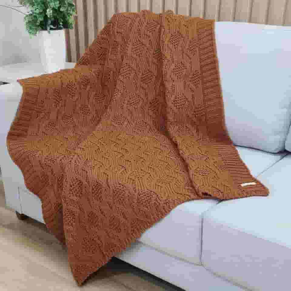 Manta Trico Decorativa Sofa 120x150cm Usufruto Tricot cod001 Cor:COGNAC