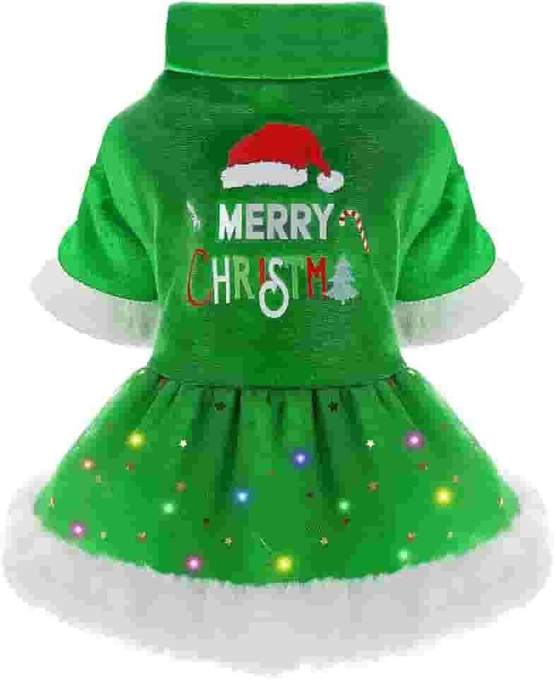 Sebaoyu Vestido de Natal para cães, suéter feminino de Natal, suéter de inverno com luz de LED para cães pequenos, roupa de Natal para cães, fantasia de Natal para cães, roupas de cachorro e gatos