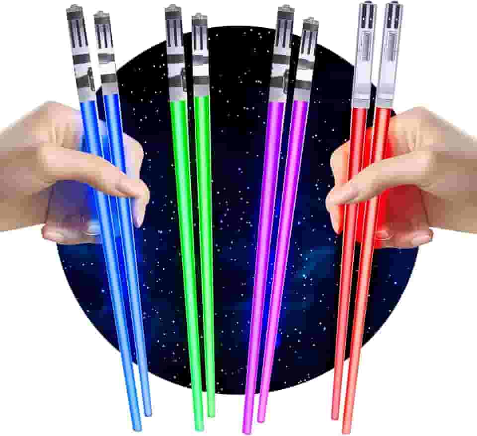 Hashis de sabre de luz com luz LED (4 pares, vermelho, azul, verde, roxo)