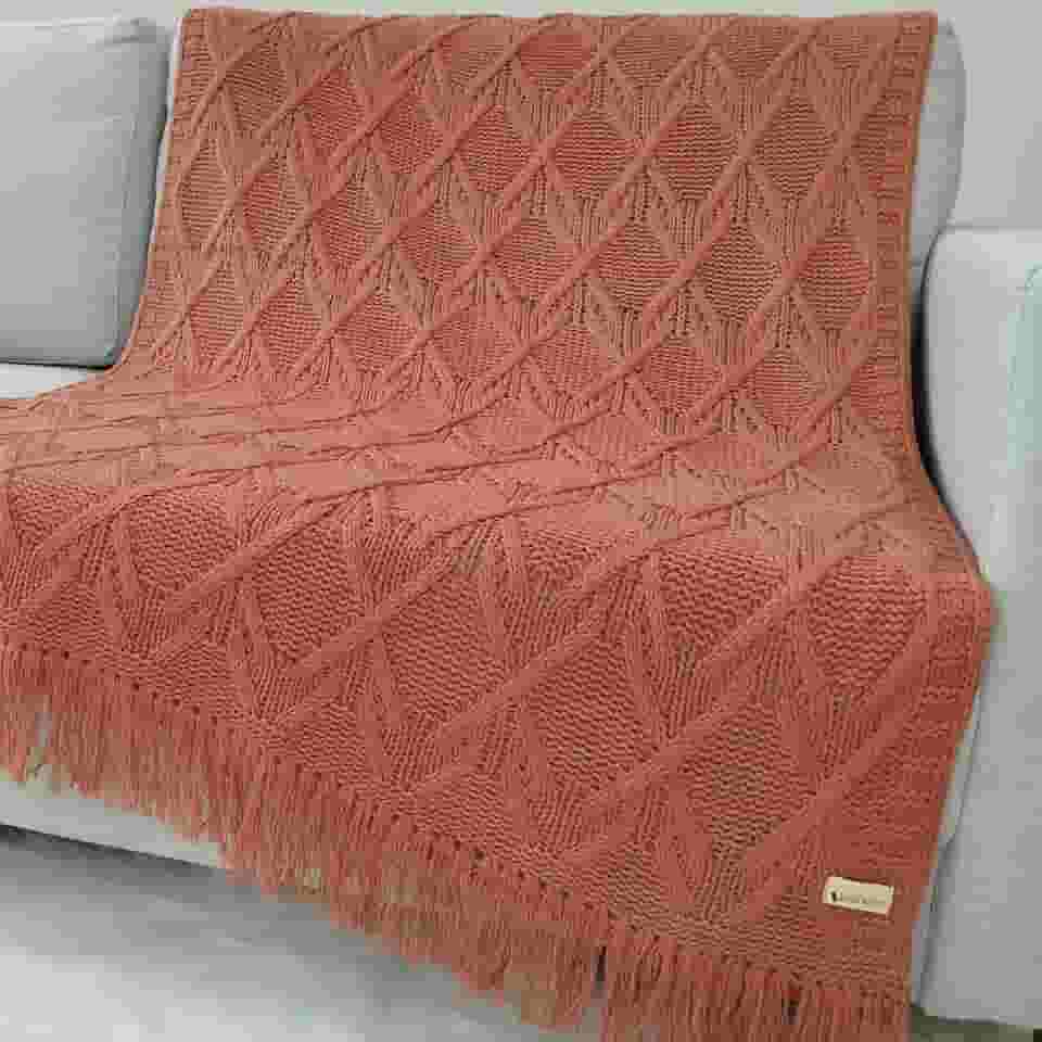 Manta de Tricô Para Sofá Poltrona Cobertor Cama Malha Encorpada 150x90cm Usufruto Decoração Sala L05 (Terracota Matte)