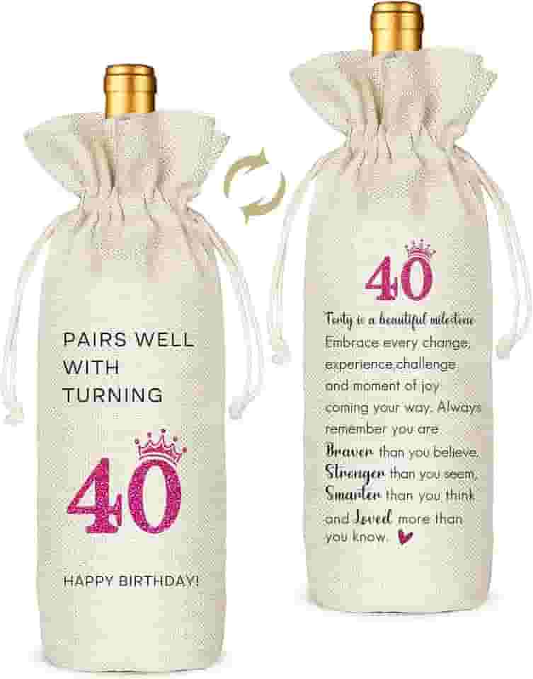 Presentes de aniversário de 40 anos para mulheres, presentes de aniversário de 40 anos para mulheres, saco de vinho, decoração divertida de festa de 40 anos, presentes de feliz aniversário, sacos de