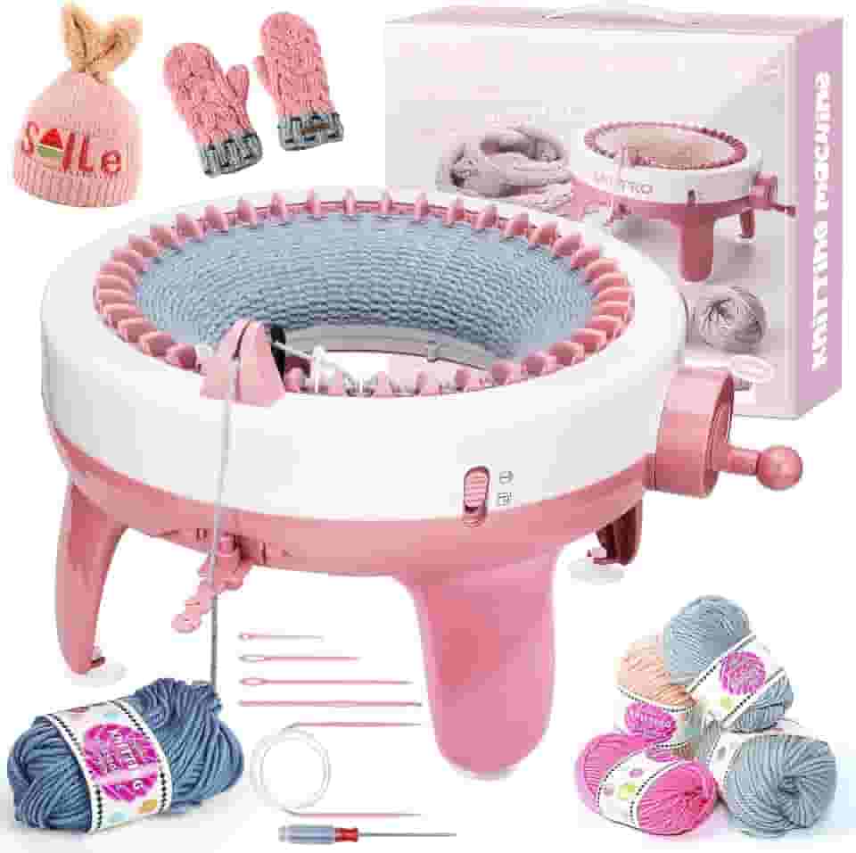 Máquina de tricô com 40 agulhas, máquina de tricô inteligente, tábua de tricô, máquina de tear de malha dupla rotativa para presente de adultos/crianças, cachecol de tricô DIY (com lã)