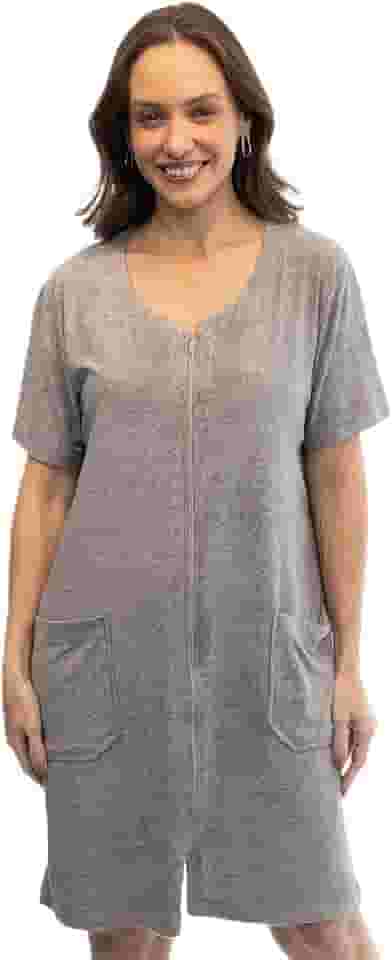 Roupão Robe Feminino Atoalhado Ziper Hidro Banho Meia Manga