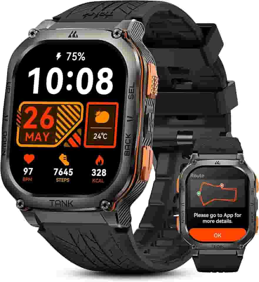 KOSPET Relógio inteligente Tank M3 Ultra com GPS, 5ATM à prova de água, bússola, pressão do ar, altitude, aço inoxidável completo, chamada Bluetooth, ecrã AMOLED sempre activo de 1,96'', voz AI