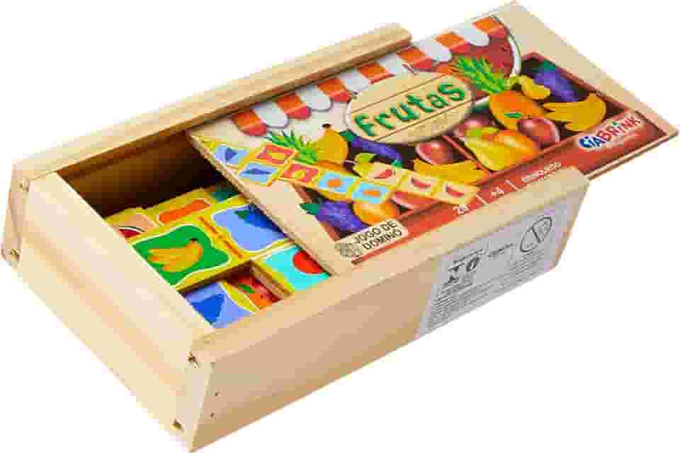 Ciabrink 121, Dominó Frutas em Madeira 28 Peças, A Partir de 4 Anos, Embalagem em Caixa Madeira