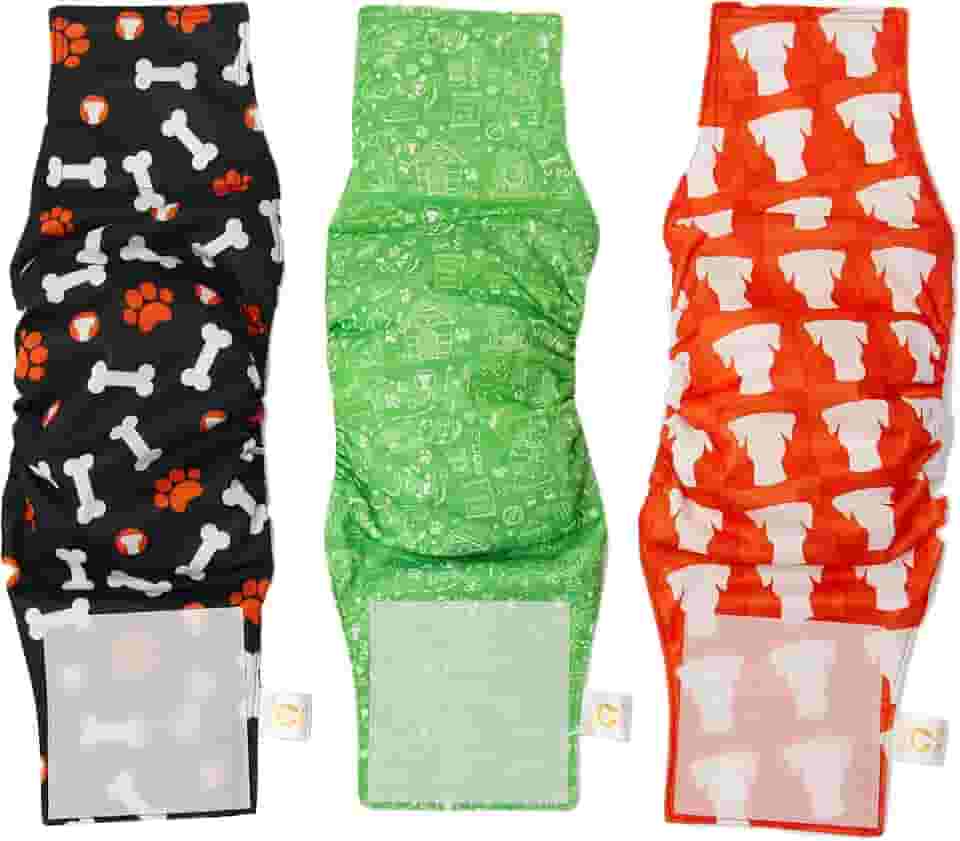 PETTING IS CARING Envoltórios para cães machos laváveis ​​e reutilizáveis ​​Fraldas com faixa para o ventre Materiais duráveis ​​e laváveis ​​à máquina - Conjunto de 3 unidades