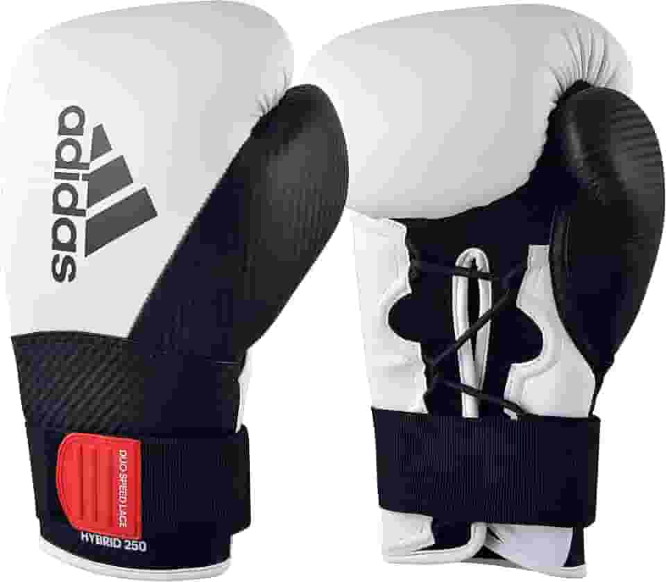 adidas Hybrid 250 Elite Boxing Training Gloves - for Boxing, Kickboxing, MMA, Bag, Training & Fitness - Boxing Gloves for Men, Women & Kids - Weight 8, 10, 12, 14, 16 Oz (8oz, White/Black)