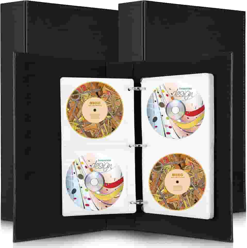 2 peças de fichário de armazenamento de DVD durável, organizador de DVD que economiza espaço, armazena até 96 DVDs CDs ou Blu-Rays, armazena arte de capa de DVD, preto