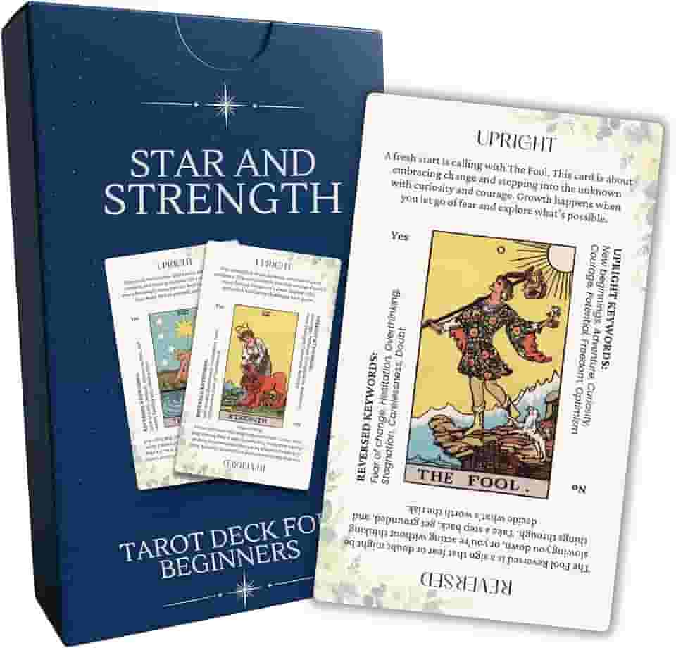 Cartas de tarô estrela e força para iniciantes com significados, palavras-chave e sim/não – presente de baralho de tarô de aprendizagem sem necessidade de guia