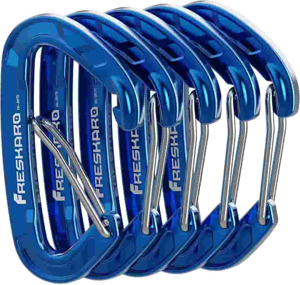 FresKaro 5 clipes nano mosquetão, 8 kN 815 kg, pequeno resistente, confiável e testado pelo tempo, forte mola, escolha de 5 cores