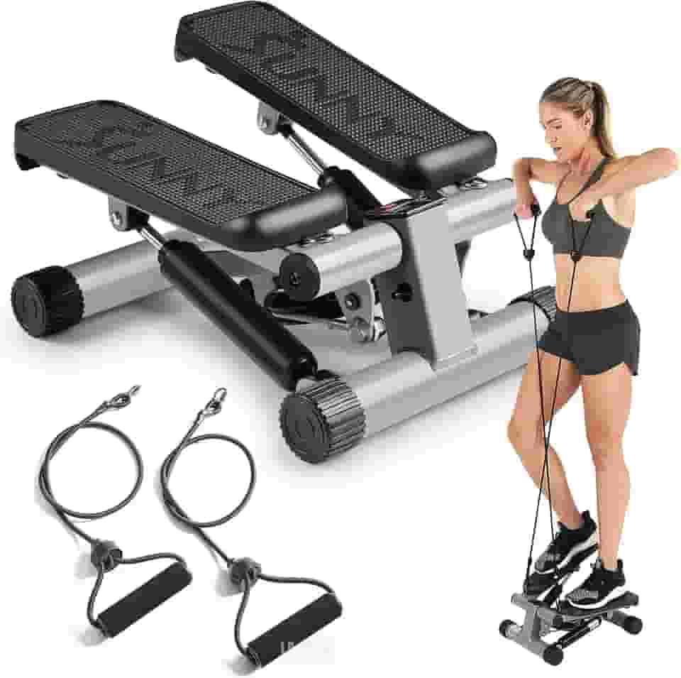 Sunny Health & Fitness Mini Stepper para Exercícios em Casa, Máquina de Treino de Degraus com Faixas de Resistência, Equipamento Cardiovascular de Corpo Inteiro com Monitor LCD