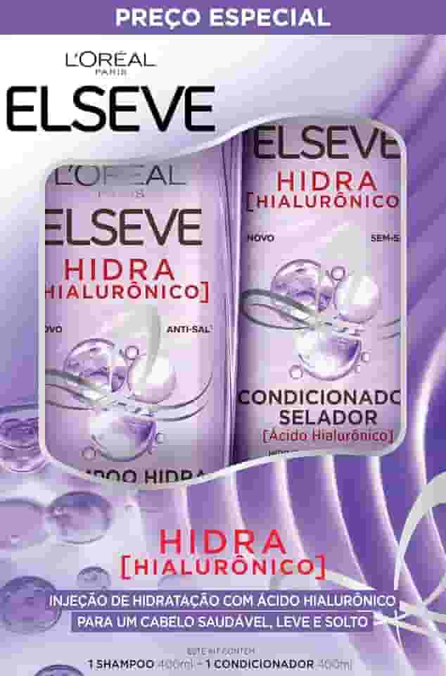L'Oréal Paris Elseve Kit Shampoo e Condicionador Hidra Hialurônico, com Ácido Hialurônico, Ação Preenchedora, 4x Mais Hidratação e 7x Mais Força, com 400ml cada