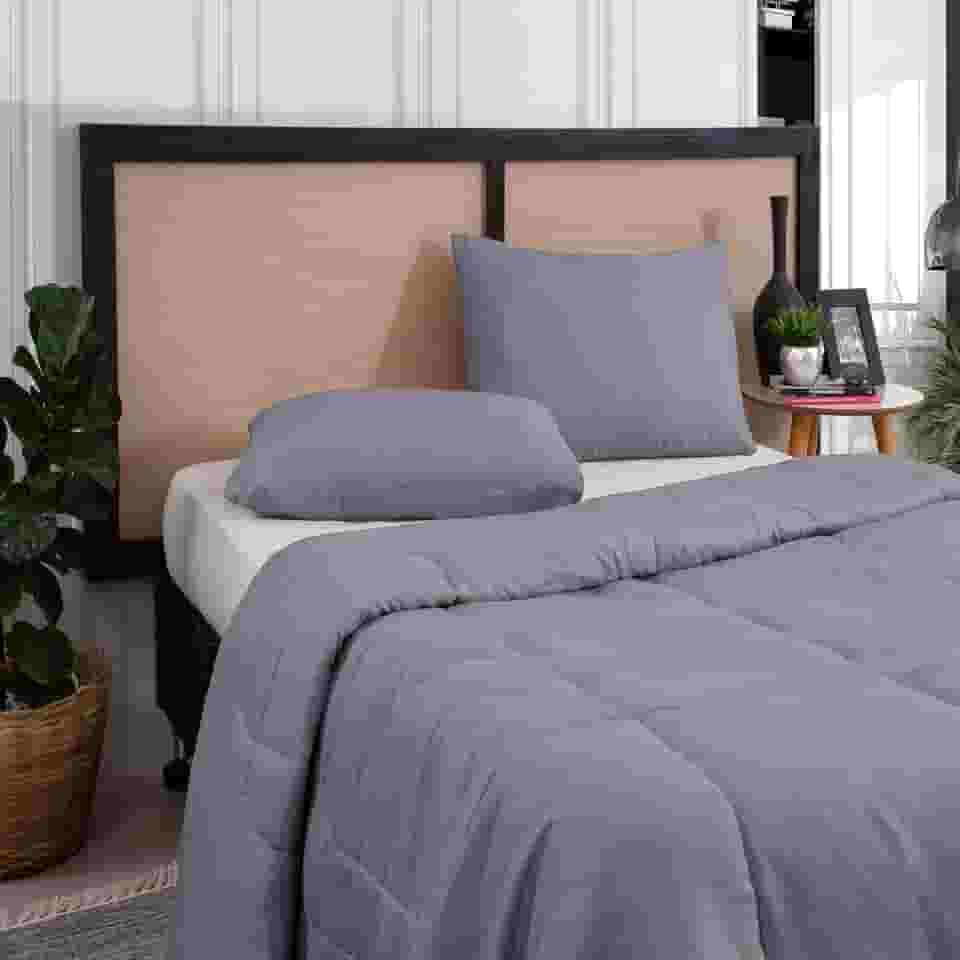 Edredom Casal Queen Margarida 3 Peças | Microfibra Antialérgica Premium | Macio, Confortável e Elegante | Ideal para Todas as Estações | Noites Aconchegantes e Relaxantes (Cinza)