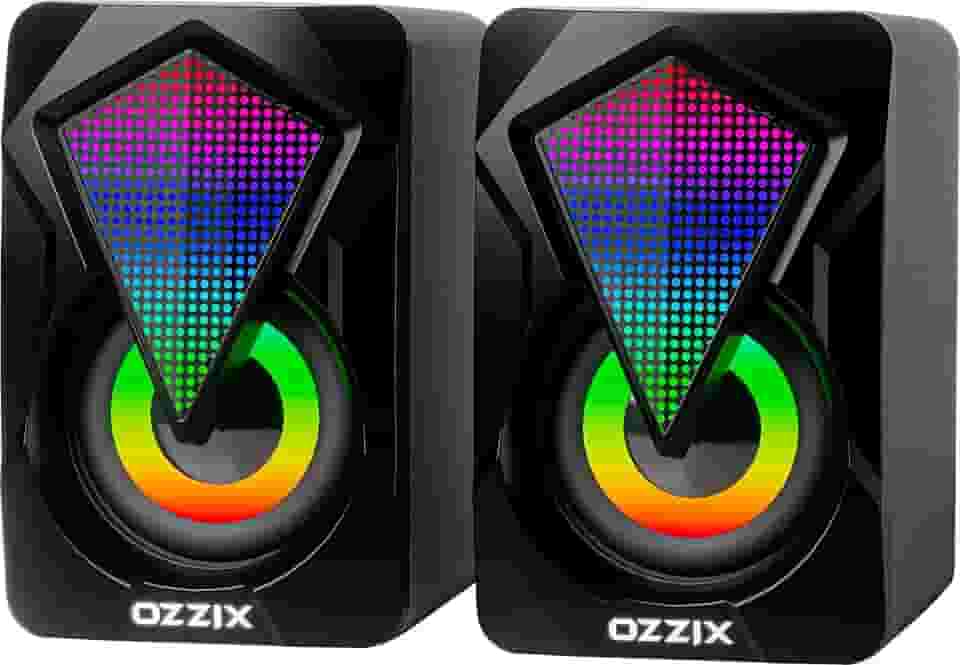 Caixa de Som 6W RMS Gamer RGB Som Forte Alto Falantes Caixinha Iluminação Led PC Notebook Escritório Computador Preto GC500 Ozzix