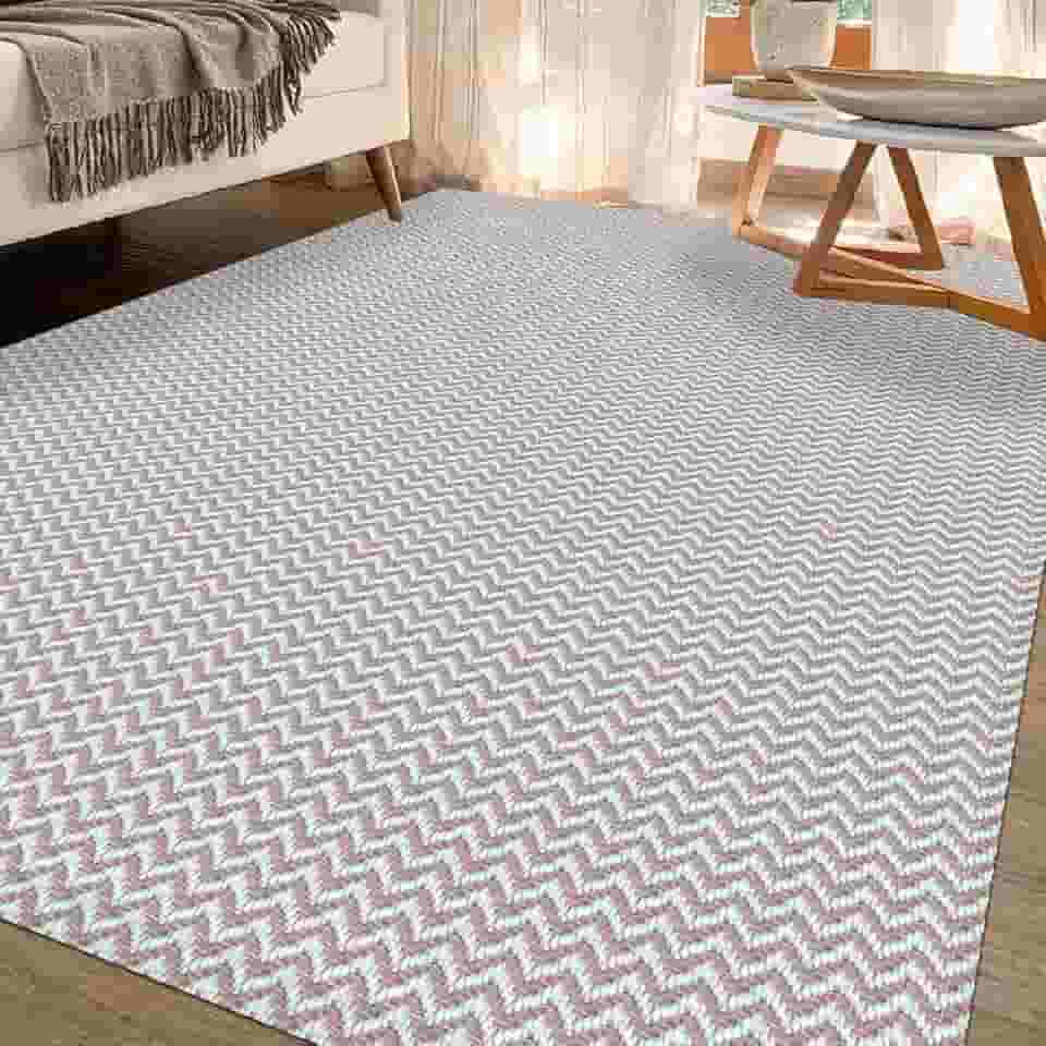Tapete Sala Antiderrapante 1,40m x 2,50m Zig Zag (Nude)