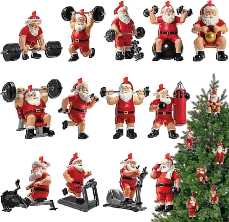 Syhood 26 peças de ornamentos de Natal para academia, halterofilista, exercícios físicos, para árvore de Natal, Papai Noel, halteres acrílicos, presentes de treino para amantes de academia (Papai Noel