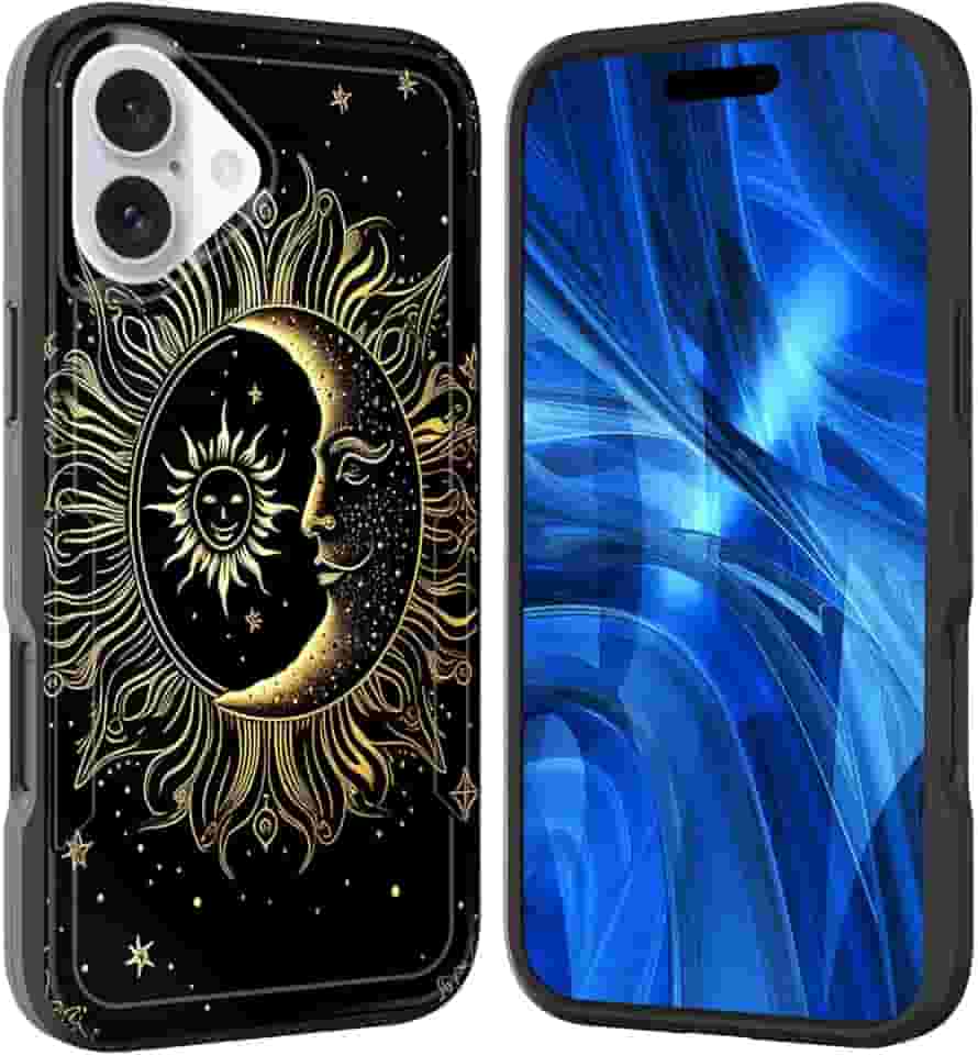 Capa para iPhone 17, [Teste de queda de grau militar] Capa protetora resistente à prova de choque resistente para iPhone 17 6,3 polegadas 2025, sol lua estrela