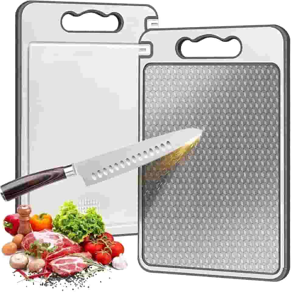Tábua de Corte para Cozinha Dupla Face Aço Inoxidável e PP, Superfície Higiênica para Carnes, Frutas e Vegetais, Afiador Integrado, Base Antiderrapante e Alça Ergonômica PREMIUM - LAGUS IMP.