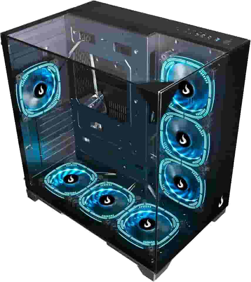 Gabinete Gamer Rise Mode Full Glass Black, Lateral Frontal e Superior em Vidro Temperado