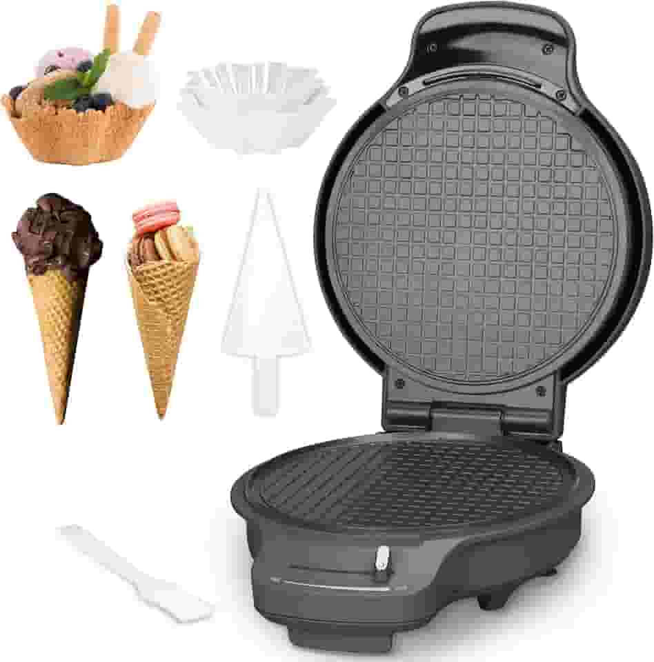 Baker's Friend Máquina De Fazer Casquinha De Waffle Com Controle De Escurecimento, Máquina De Fazer Tigela De Waffle Antiaderente, Máquina De Fazer Casquinha De Sorvete De 7,5', Máquina De Waffle F