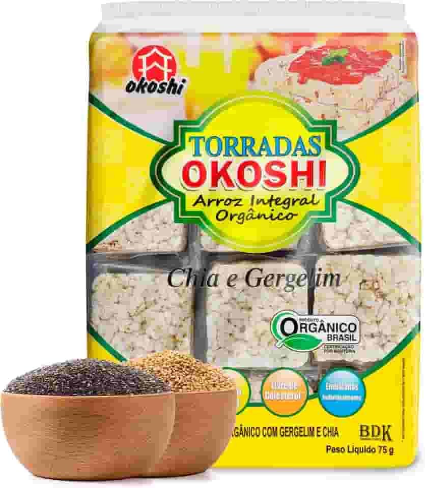 OKOSHI - Torrada de Arroz Integral Orgânico - Bolacha de arroz, Snacks Fit de Baixa Caloria - Vegano, Sem Açúcar, Baixo Sódio, Sem Glúten, Sem Lactose, Sem Gordura Trans, Kosher - 75g