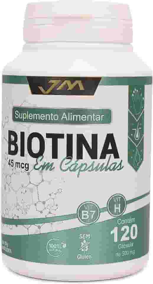 Biotina Pura 120 Capsulas Vitamina B7 JM Suplementos - Cabelo Pele Unha Vitamina Para Homens e Mulheres Firmeza