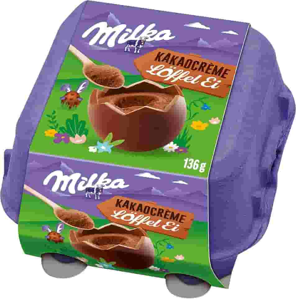 Ovo de Páscoa de Colher Milka Spoonable Creme de Cacau 136g (4 unidades de 34g cada) + Colher de Madeira