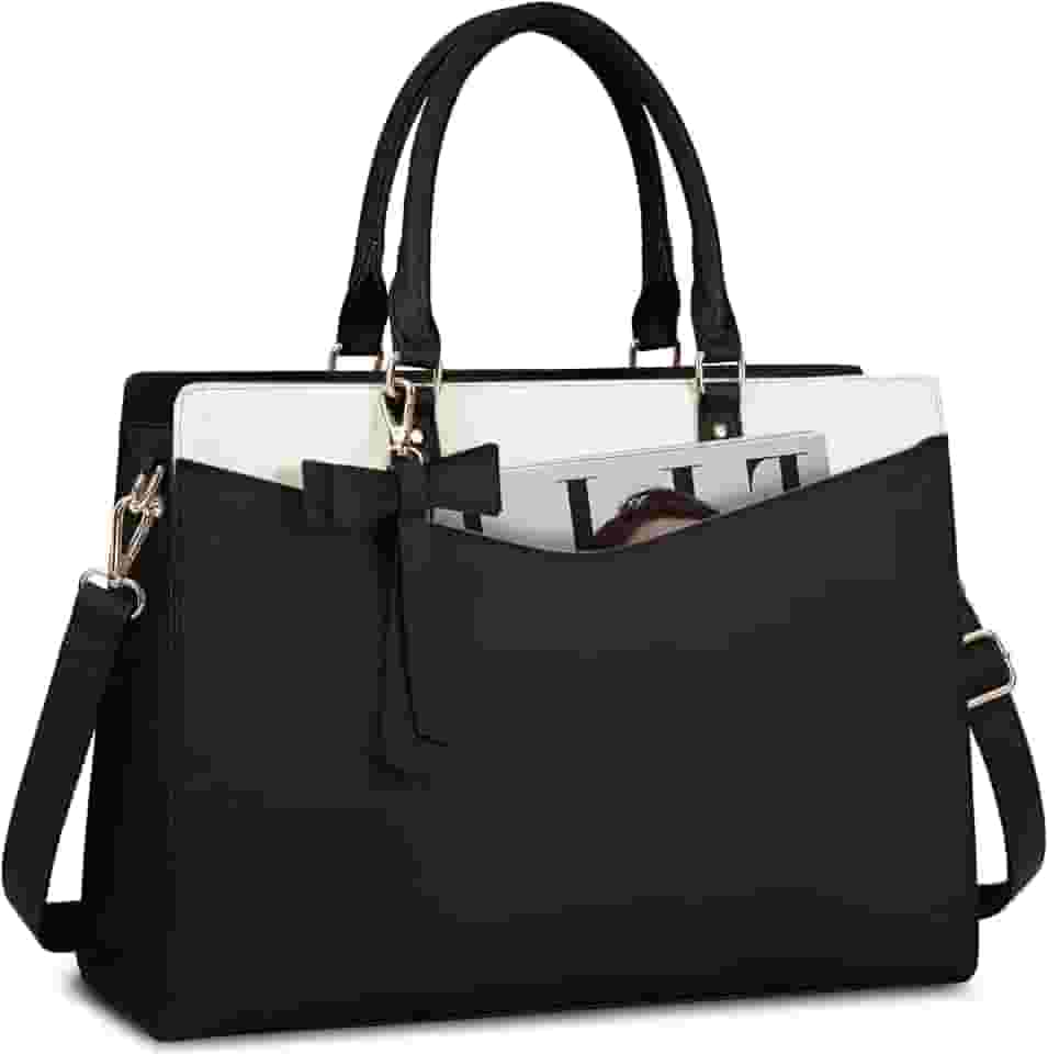 Bolsa feminina de couro de poliuretano para laptop de 15,6 polegadas, impermeável, pasta para computador, bolsa de trabalho para escritório e negócios