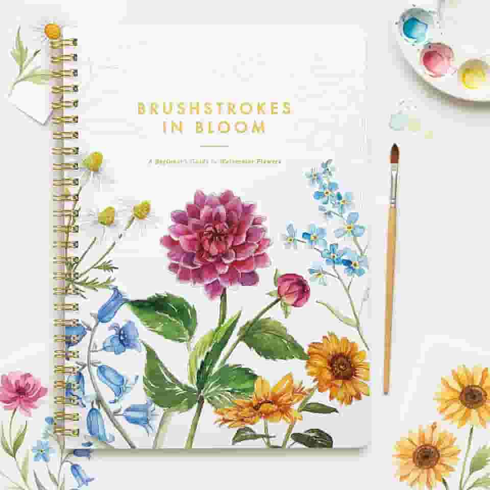 Lindo caderno de exercícios em aquarela para iniciantes - Livro de colorir de água relaxante e fácil de pintar com desenhos florais em papel premium - perfeito para presentear para despertar