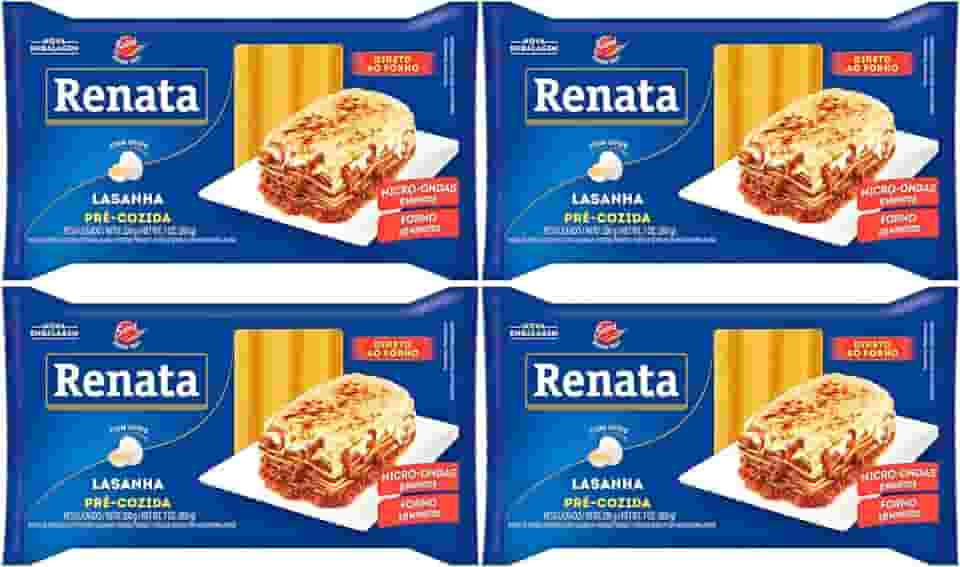 Kit com 4 pacotes de Massa de Sêmola com Ovos para Lasanha Pré-Cozida de 200g cada - Renata