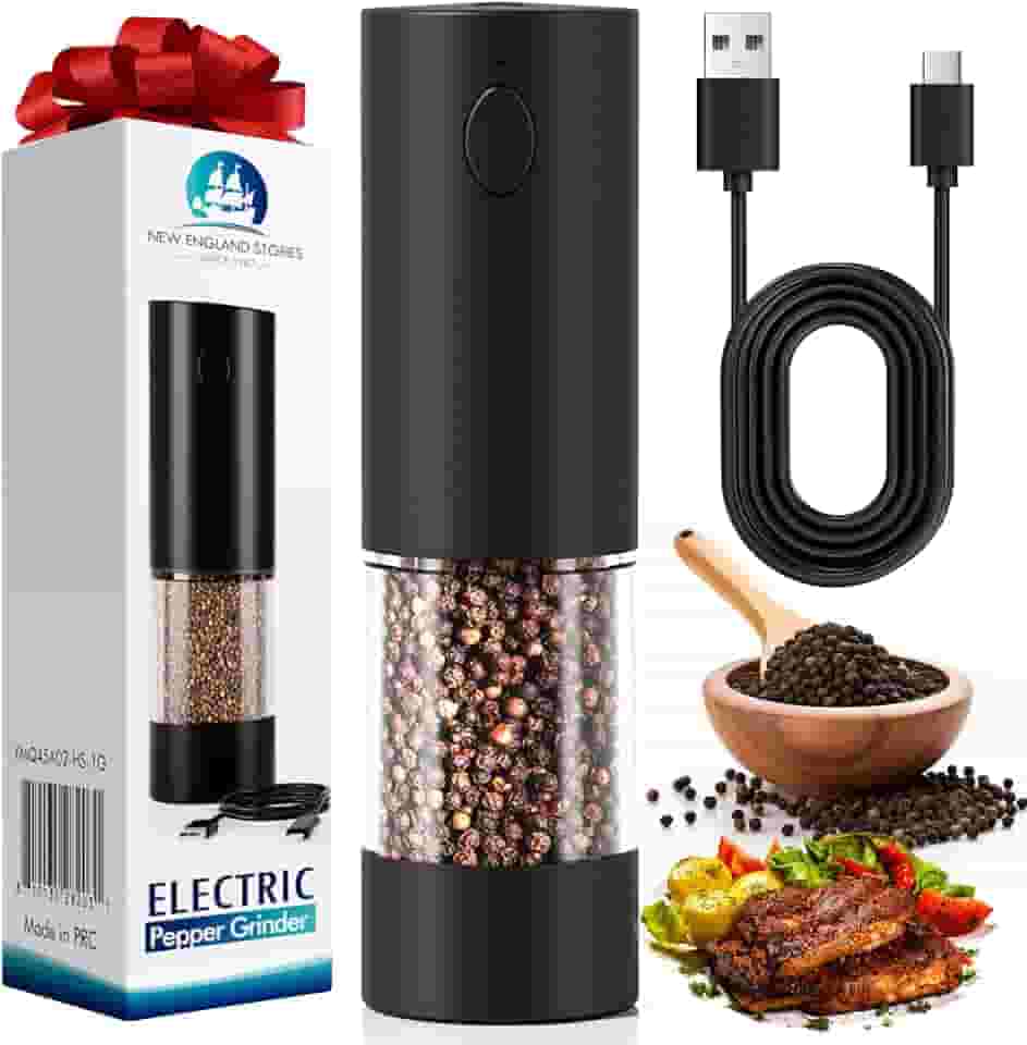 Conjunto de moedor elétrico de sal e pimenta, moedores de pimenta automáticos e moedores de sal recarregáveis por USB com luz LED, grande capacidade de 100 ml, grossura ajustável, operação com uma mão