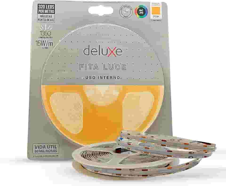 Fita Led Luce Cob 15w 2700k Branco Quente 5 Metros 12v 360 Leds/m Cod: 192737032 Deluxe By Avant
