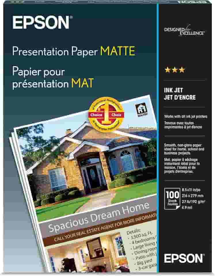 Epson Papel de apresentação fosco, 21 x 28 cm, 100 unidades (S041062), branco