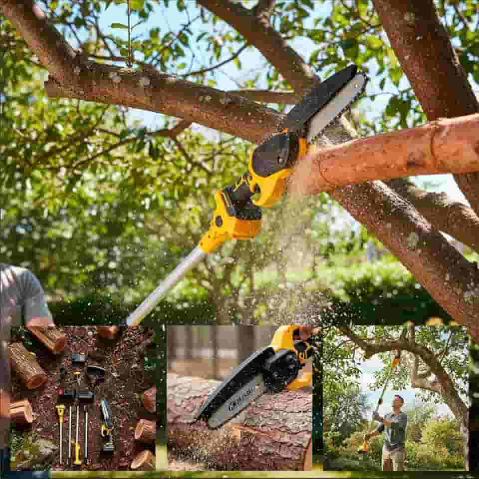 Mini Motosserra Podador Com Cabo Extensor a Bateria 48v 3m Altura Portátil