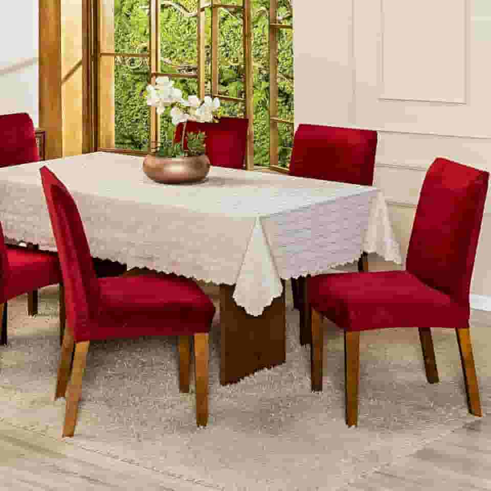 Kit com 4 Capas de Cadeira Jantar Lisa em Veludo Splendore Ajustável com Elástico - Tecido Suede Protetor Para Cozinha Toque Macio Aveludado (Vermelho)