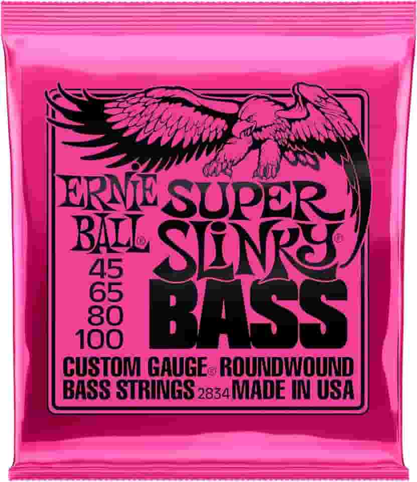 Cordas para baixo Ernie Ball Super Slinky P02834, revestimento de níquel, calibre 45-100