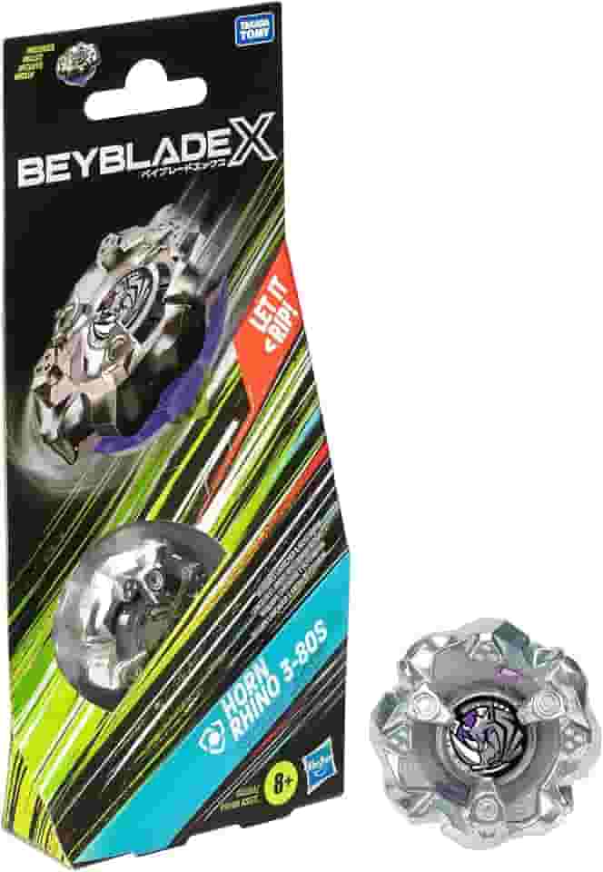 Beyblade X, Pião, Horn Rhino 3-80S - Conjunto de Brinquedo Tipo Defesa, Giro à Direita, Booster Pack - A partir de 8 Anos