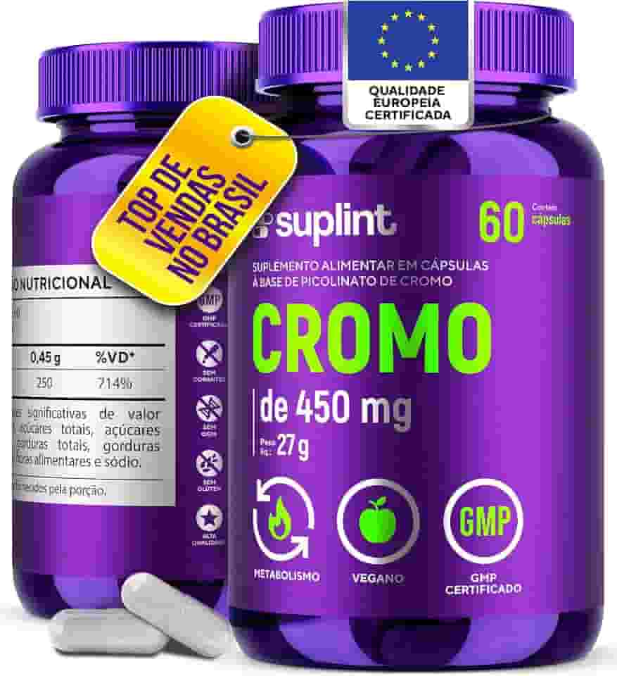 Picolinato de Cromo 450 MG para Gerenciamento de Peso | Suporte ao Metabolismo de Açúcar no Sangue | Suplemento Mineral Vegano, Não OGM | 60 Cápsulas