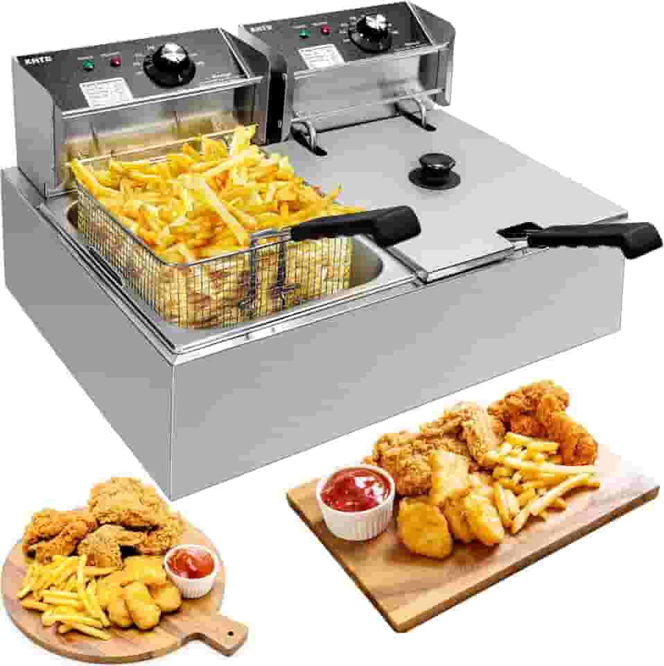 Fritadeira comercial com cesta, 3400 W 12,7 QT/12 L, fritadeira a óleo elétrica removível de grande capacidade para bancada de aço inoxidável com controlo de temperatura para uso em restaurante ou