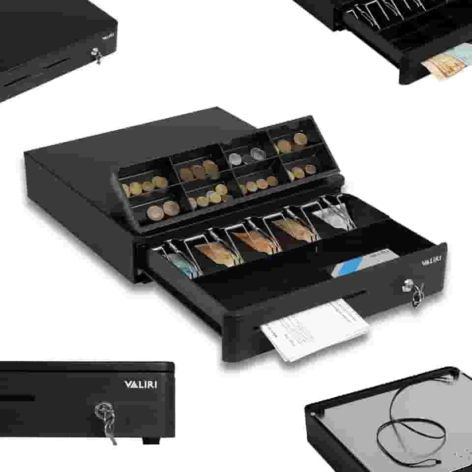 Caixa Registradora Automática e Manual Gaveta De Aço Para Loja Comércio Balcão Armazenar Guardar Dinheiro Moedas Notas (Preto)