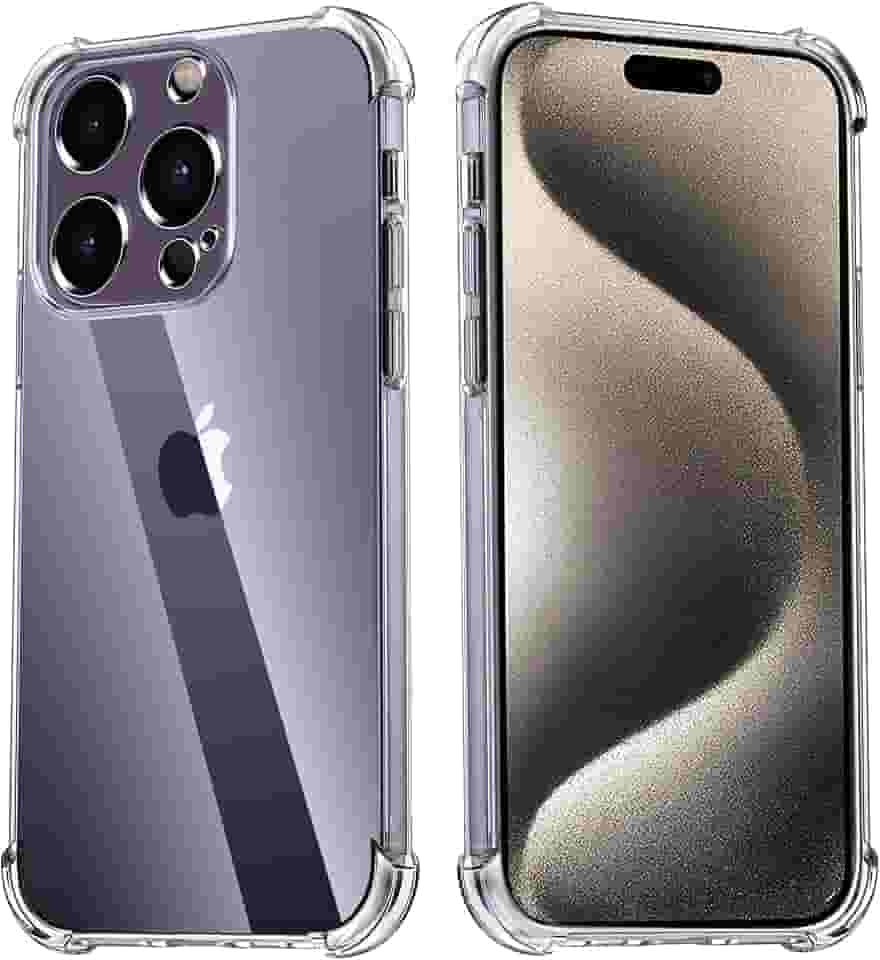 USTIYA Capa para iPhone 15 Pro Max 6,7 polegadas Uso Resistente Bumper de Absorção Choques em TPU Transparente Protector Câmera com Espessamento nas Quatro Pontas da Carcasa