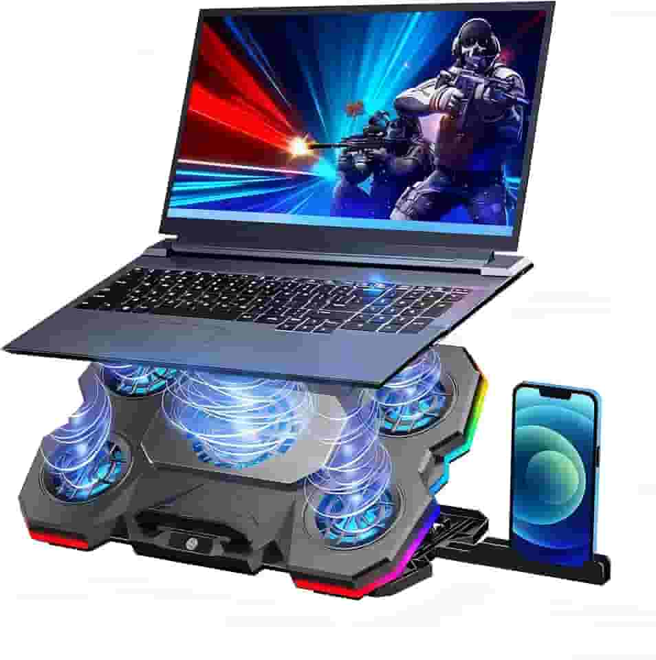 Base Cooler Notebook com 5 Ventiladores de Alta Performance até 2.600 RPM,10 Modos RGB,5 Níveis de Ângulo Ajustável para Laptops 9-17 Polegadas - Suporte com Cooler Universal,Resfriamento Silencioso