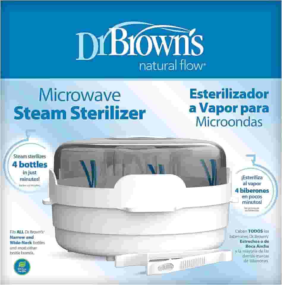 Dr. Brown's Esterilizador a vapor de micro-ondas para mamadeiras, bicos, peças de mamadeiras, chupetas, mordedores e peças de bomba de leite