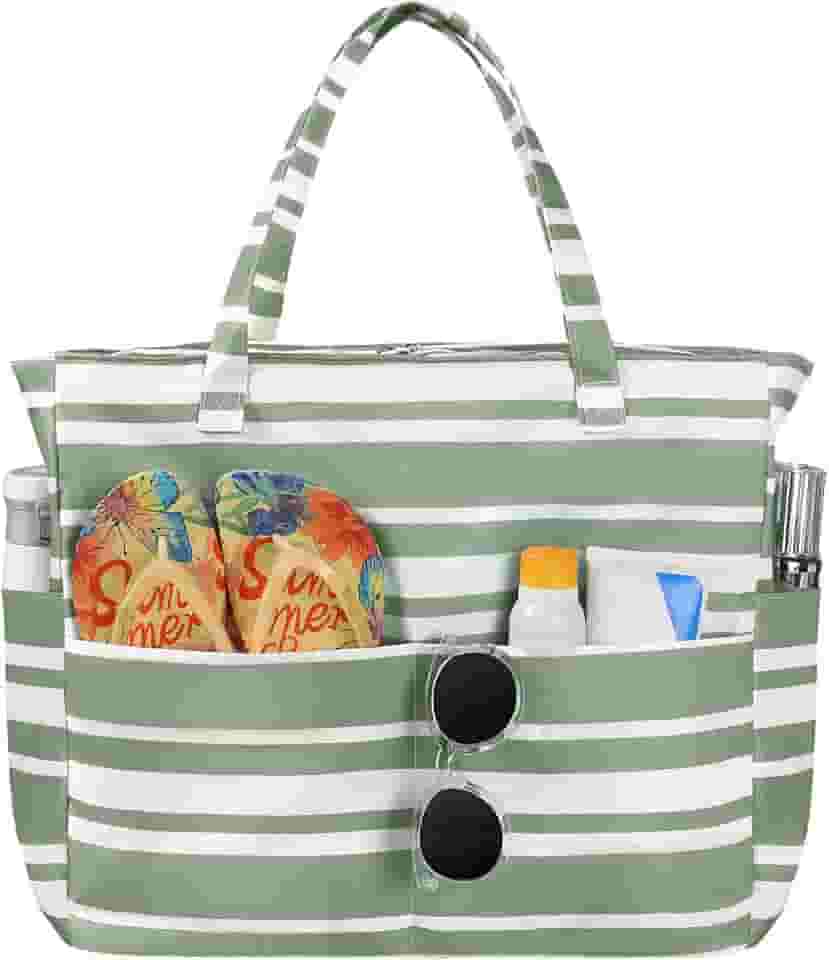 Bolsas de praia femininas à prova d'água à prova de areia, bolsa de praia grande com zíper para viagens de ginástica