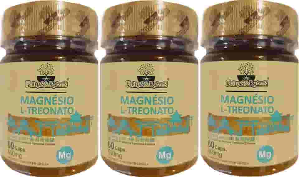 Magnésio L-Treonato Folhas & Raízes 60 Cápsulas Kit 3 Unidades