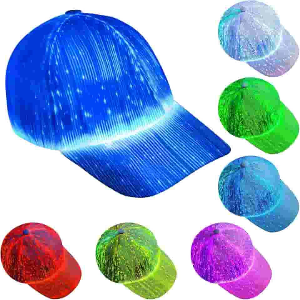 LED Rave Hat Light up Baseball Hats 7 Colors Glowing in The Dark Party Fiber Optic Cap USB Charging for Men Women