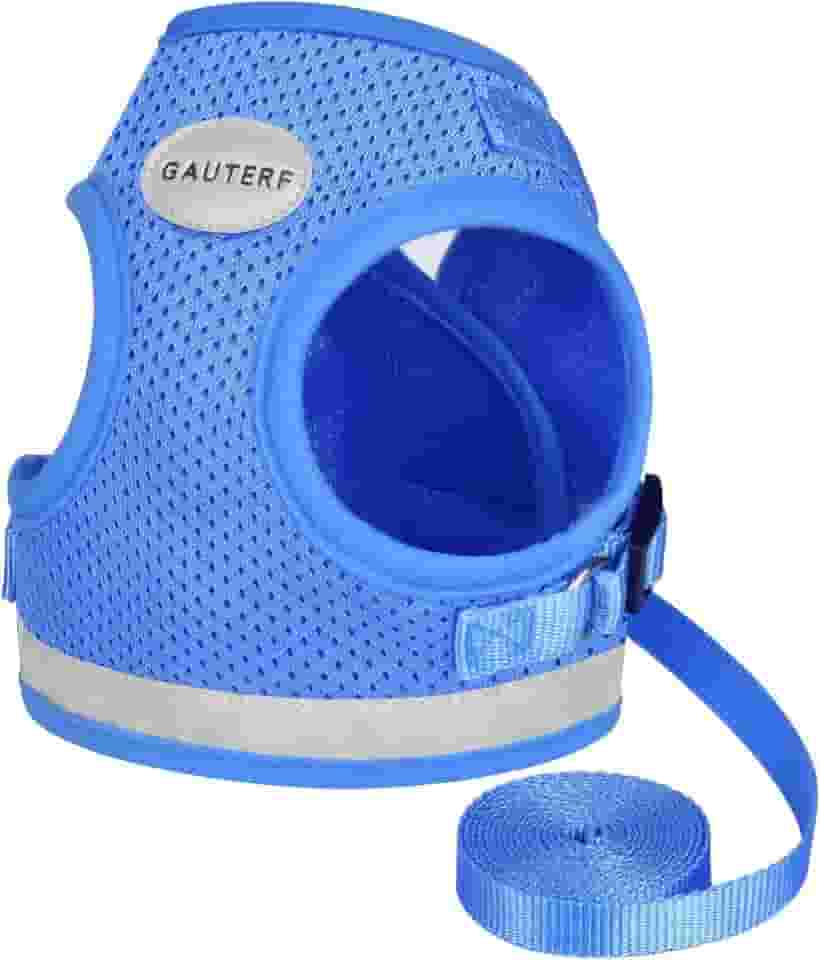 Arneses para gatos e filhotes com conjunto de trelas, arnês para gatos à prova de fuga, colete de malha macia refletivo ajustável adequado para filhotes de cachorro gatinho coelho furões arnês externo